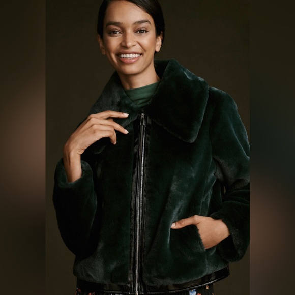 NWT Maeve Emerald Green Faux Fur Jacket - Picture 5 of 8